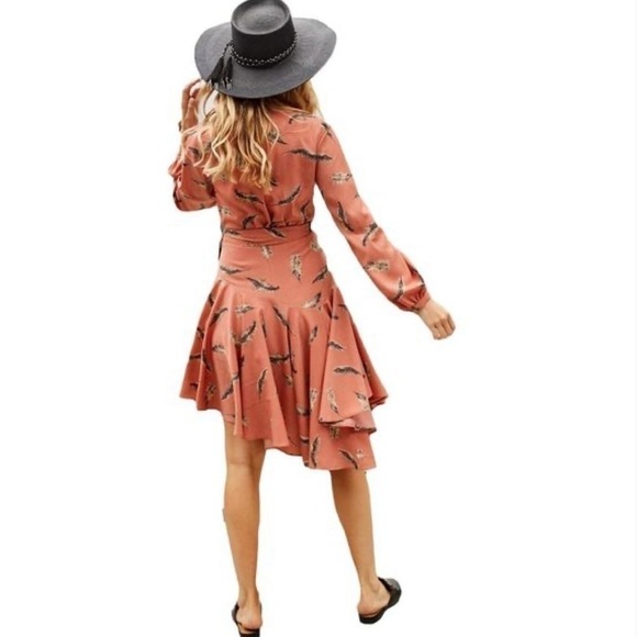 Lost+Wander Women’s Amber Hi Lo Midi Wrap Dress Feather Print Size Mediu… - Picture 2 of 13